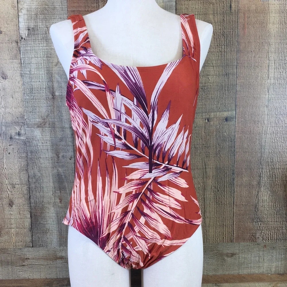 3/$20 Kona Sol Orange Pink Tropical One Piece Swimsuit Womens Large
